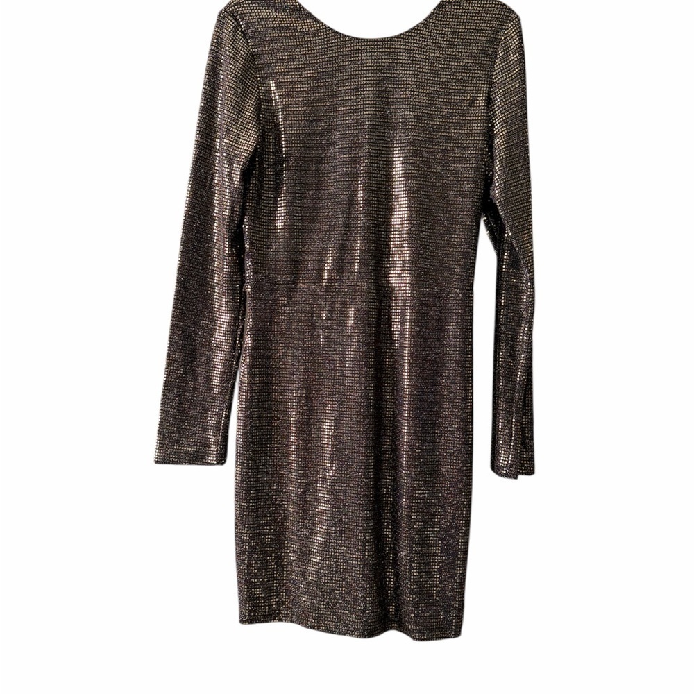 GB junior Gold Metallic Long-Sleeve V-Back Mini Dress - Picture 3 of 8